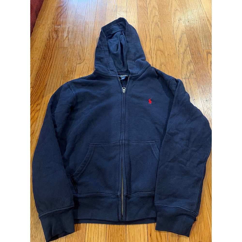 Polo Ralph Lauren Boys Navy Blue Full Zip Hoodie Red Pony Size M 10-12
